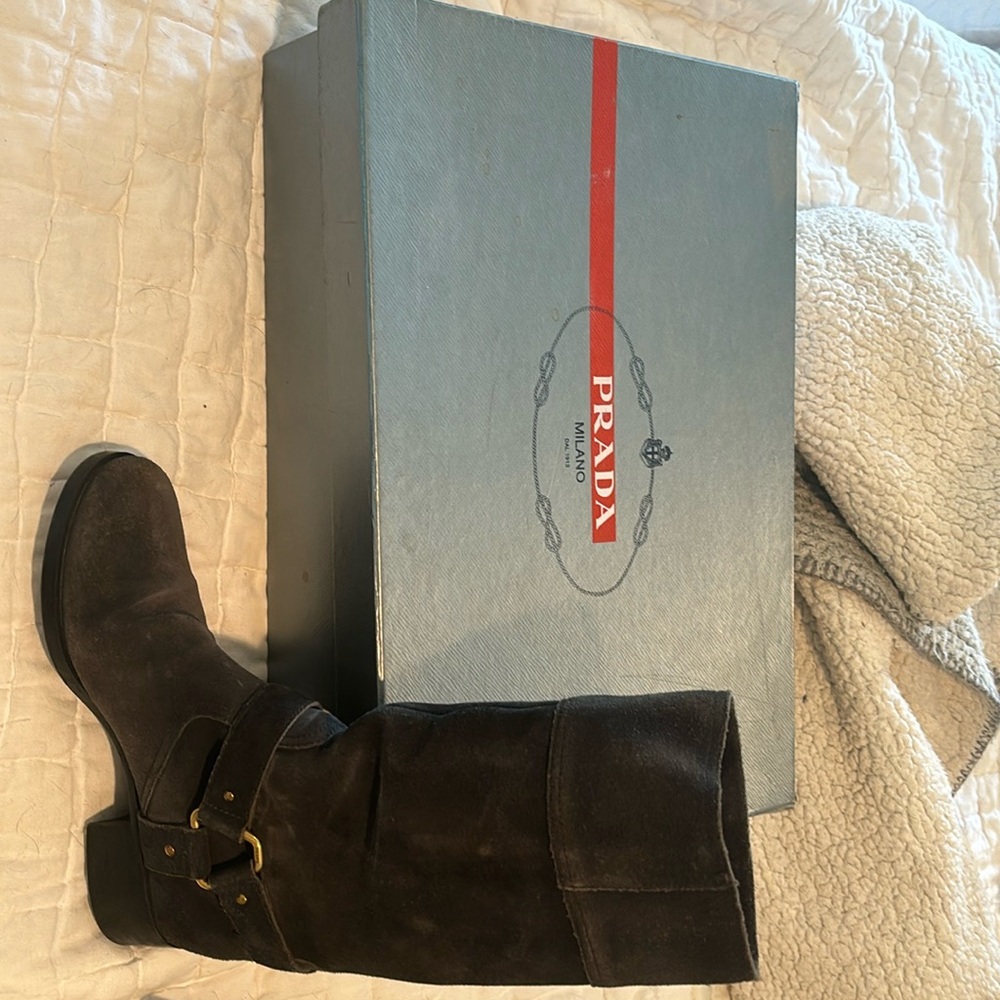 Prada Calzature Donna graphite suede boots, size 38